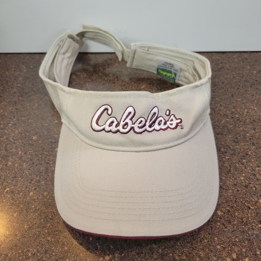 Cabela's Visor Hat Womens Beige Logo Adjustable Strap Outdoor Hunting Fishing